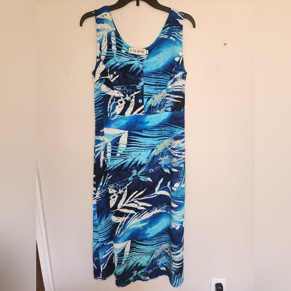 Jams World Dresses Jams World Blue W31 Ferns Print Hawaiian Dress